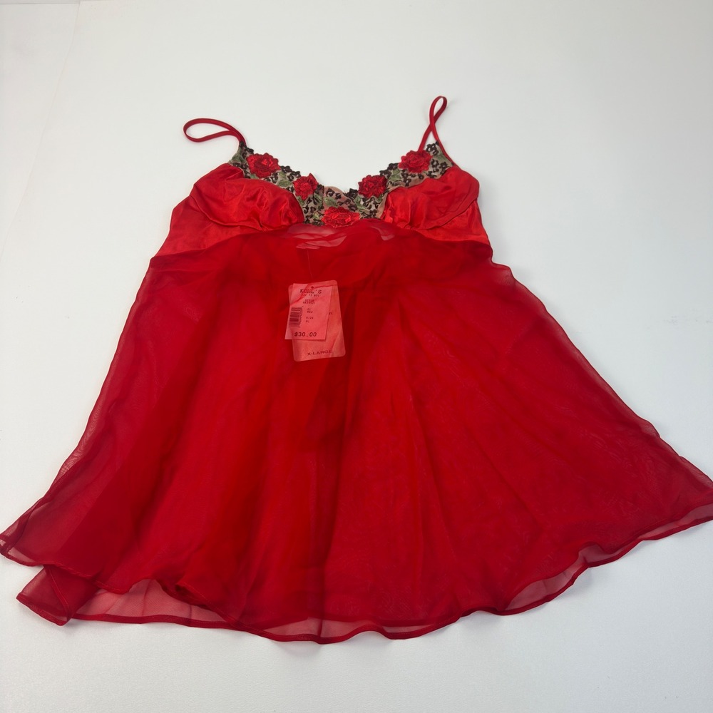 Cliche Red Babydoll Lingerie Set Rose Leopard Embroidery XL 6K14521‎